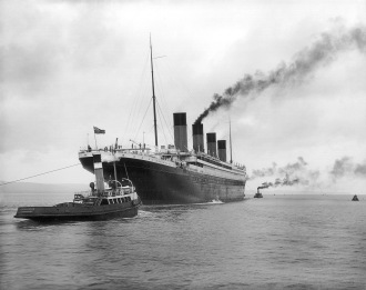 R.M.S. Titanic leaving Belfast for sea trials on April 2nd, 1912